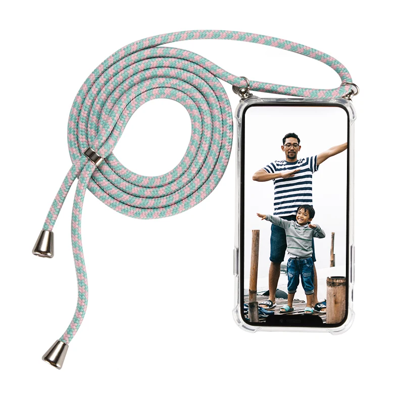 

Mobile Phone Case Lanyard Neck Strap Crossbody Phone Case For iphone 13 pro max Necklace Handykette, Transparent case, colorful strap