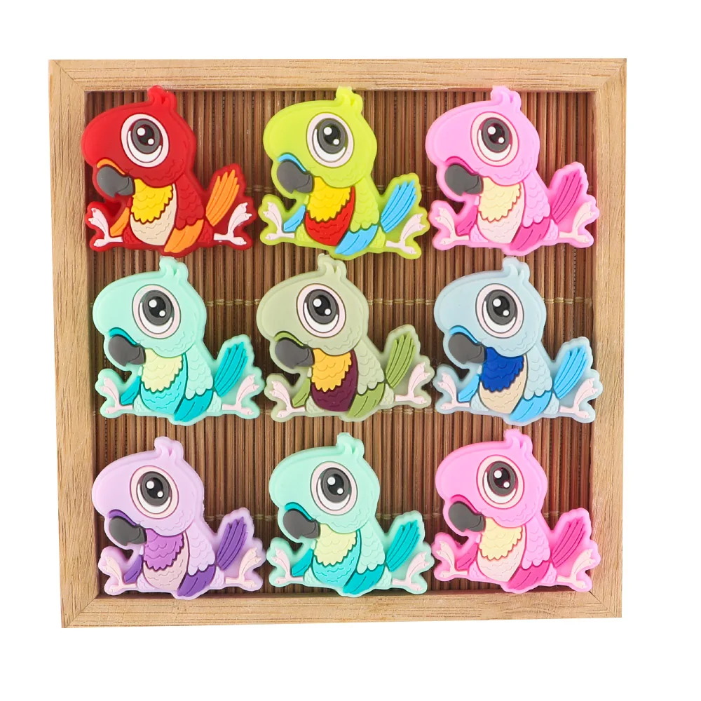 

Parrot shape baby toy teething chewing molar beads Food grade Bpa free wholesale cartoon cool coke beads pen silicone coke beads