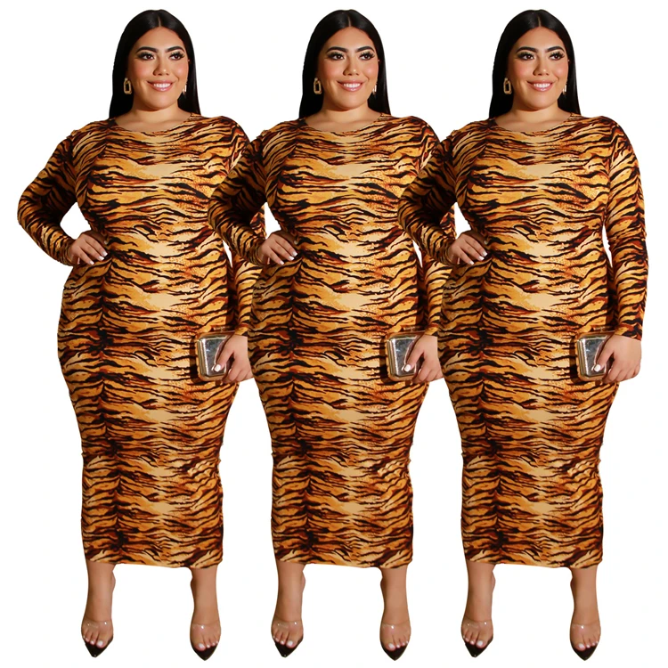 fall clothing for women leopard long sleeve plus size women long dress