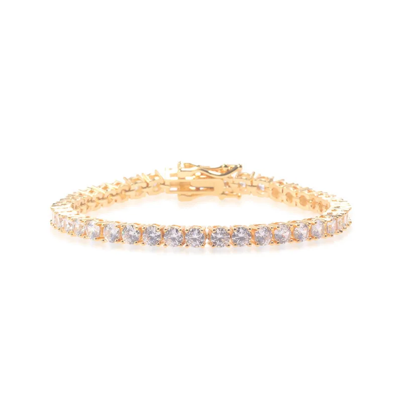 

Brass Material Plated 18K Gold Platinum Fashion Iced Out Tennis Chain Bracelet Pave Starry Round Zircon