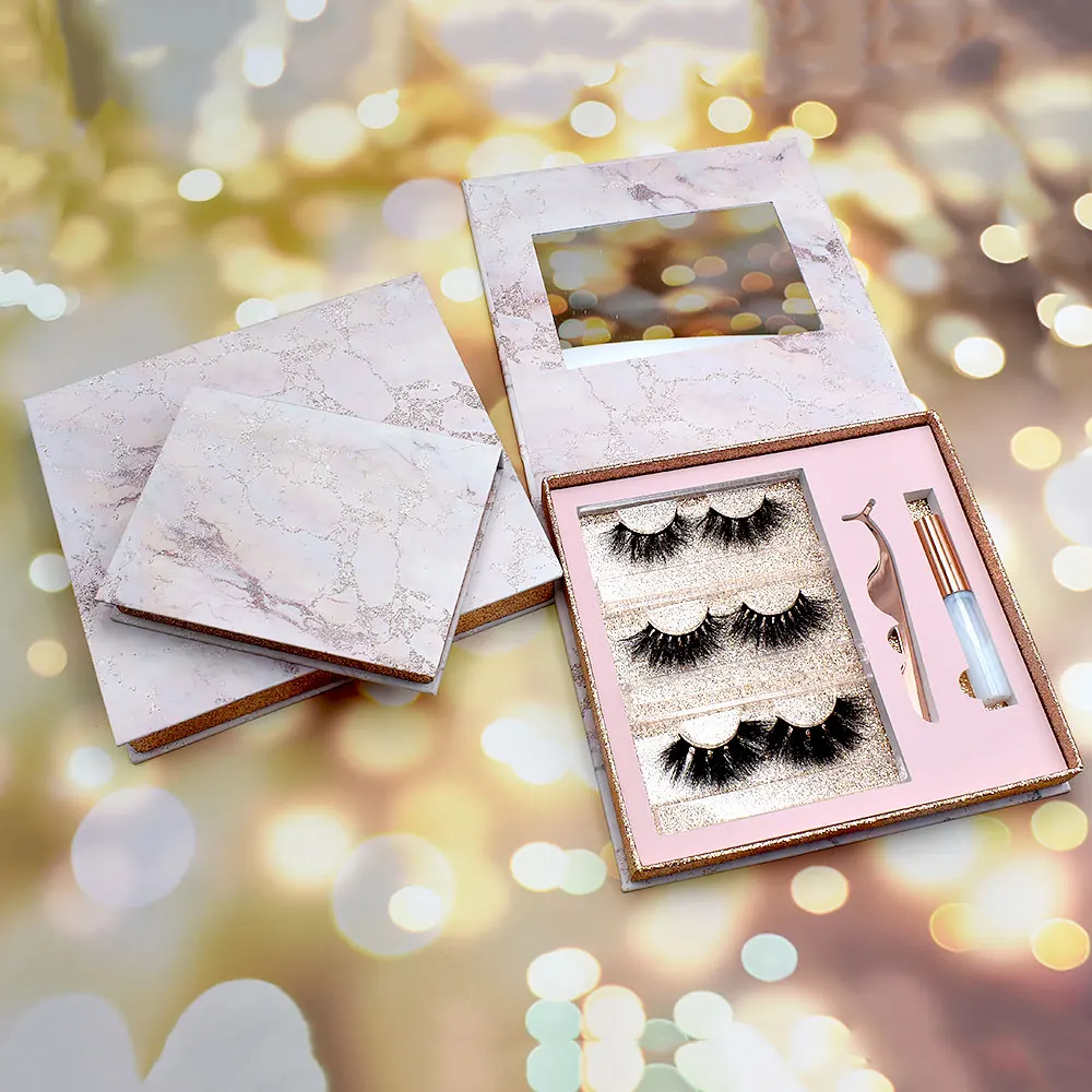 

wholesale custom private label 3 pairs mink eyelash book custom packaging box empty lash book case, Natural black