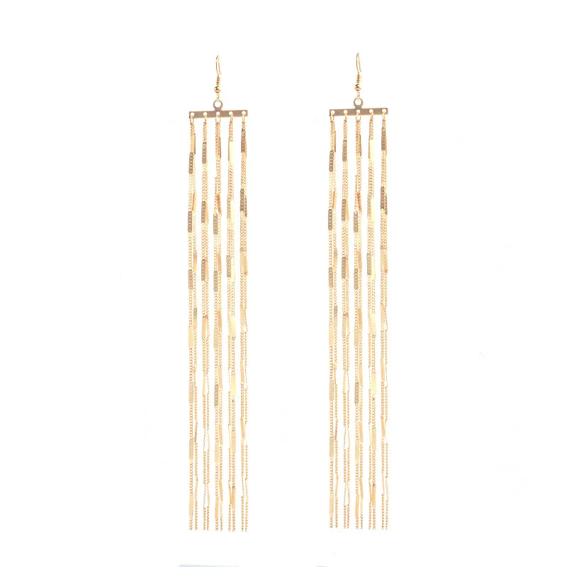 

2021 Fashion Gold Long Tassel Earrings Metal Gold And Silver Tassel Earrings Sexy Earrings With Chain Tassel, As picture