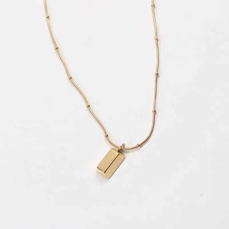 

Joolim Jewelry Gold Block Pendant Snake Chain Necklace Stainless Steel Jewelry