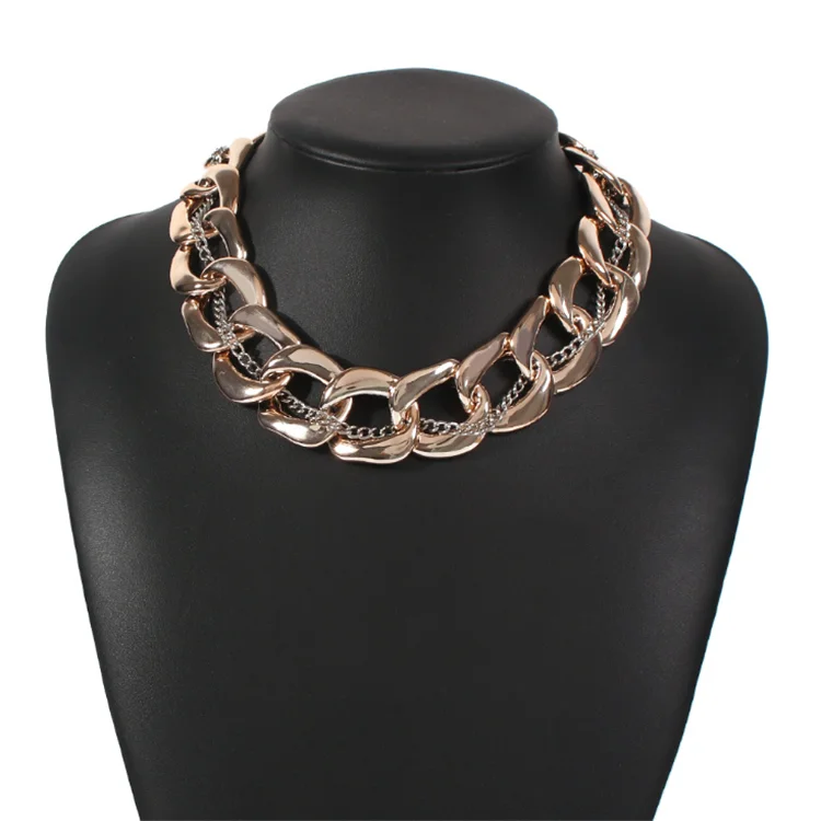 

European and American hipster fashion texture necklace exaggerated metal necklace female street punk necklace, Gold