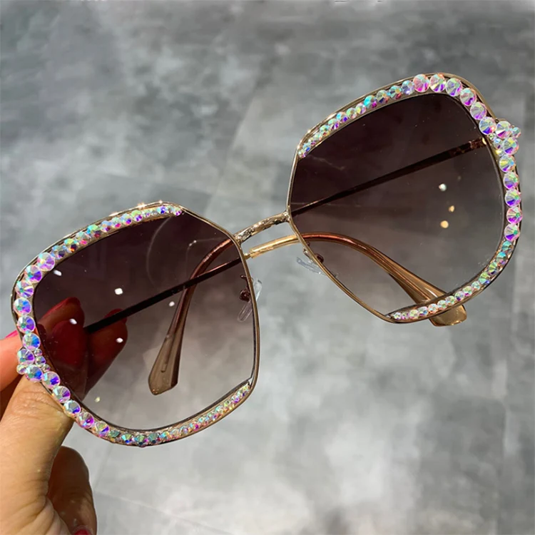 

Vintage Oversized Rhinestone Square Shape Manufacturing Sun glasses Women Sunglasses