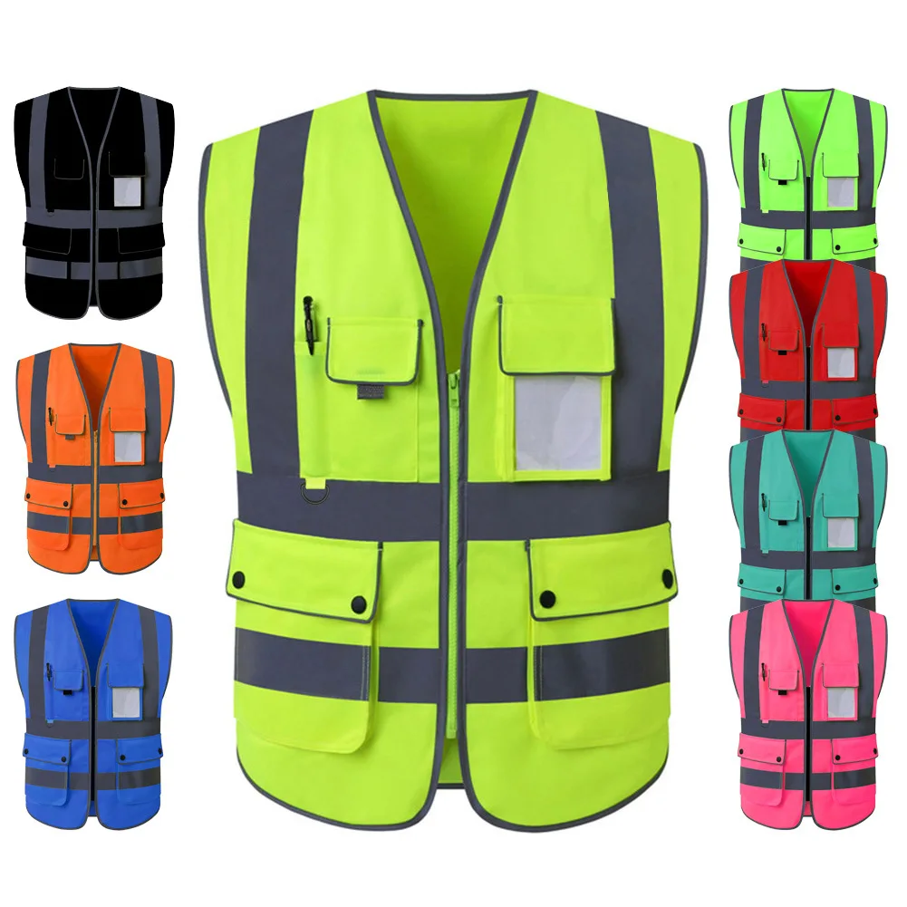 

Customize Logo Multi Pockets Men's Reflective Vest Security Safety Vest Roadway Hi Vis Vest