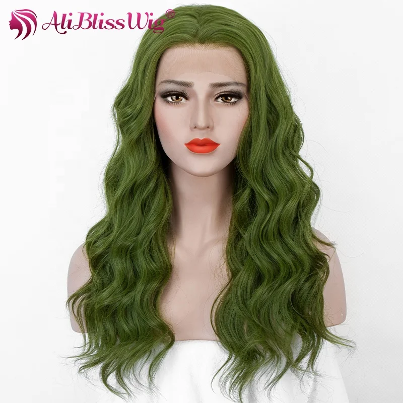 

Aliblisswig Wholesale wigs Natural Looking Wigs Long Body Wave Green Cheap Synthetic Lace Front Wigs For Elf Dress Up