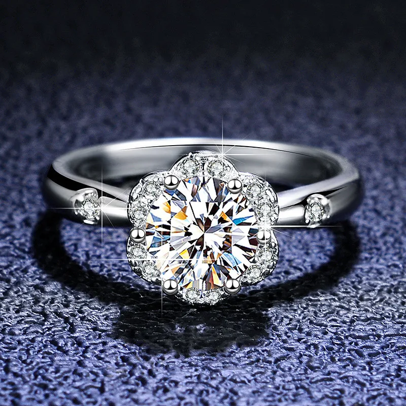 

Silver 925 Original 1 Carat Diamond Test Past Round Brilliant Cut Diamond Test Past D Color Moissanite Gemstone Wedding Ring