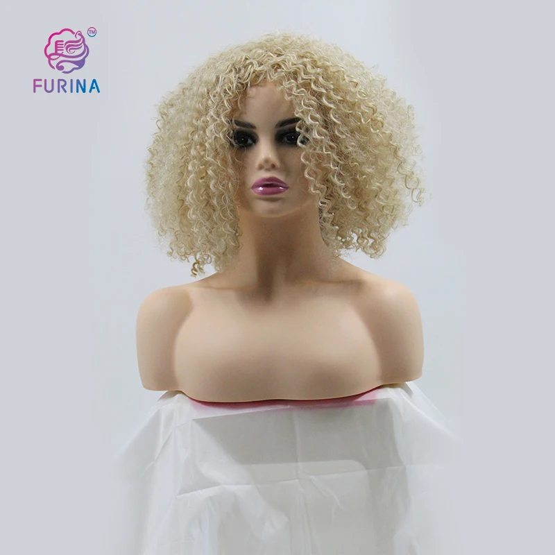 

Fast shipping heat resistant Blonde 613# short afro kinky curly synthetic wigs for women