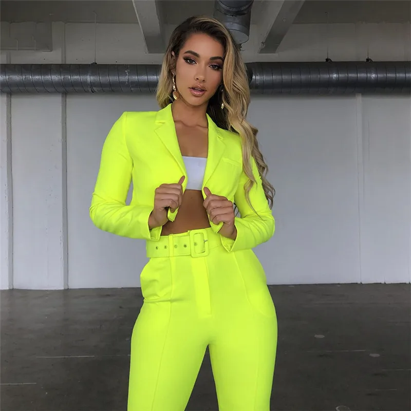 Free Shipping 2019 Wholesale Clothes Women Neon Color Two Piece Suit ...