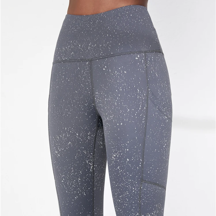

wholesale stock new quality women speckles printing yoga pants fitness leggings with side pockets