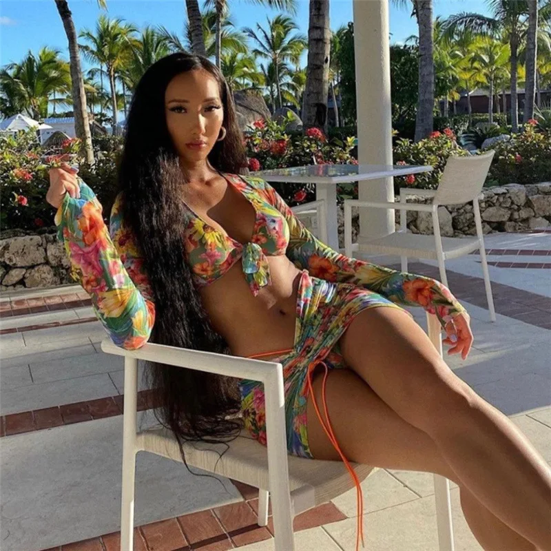 

Yingchao 2021 Drop Shipping 2021 Fashion Sexy Chiffon Printing Two Piece Bandage Skirt Dress Set Women Clothing Dress