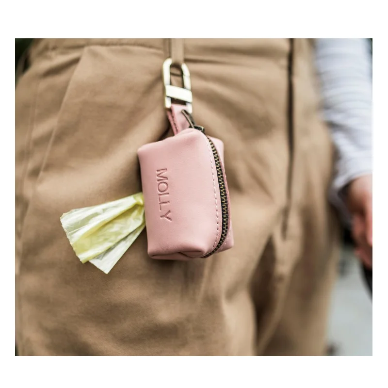 

Custom Logo Outdoor Travel Leather Pet Dog poop bag holder Dog waste bag dispenser