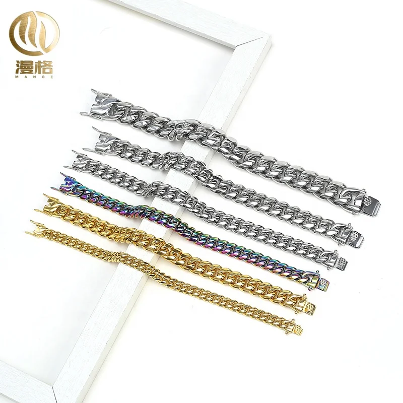 

Factory spot wholesale stainless steel Cuban bracelet hip - hop bracelet a variety of specifications, Steel color/golden