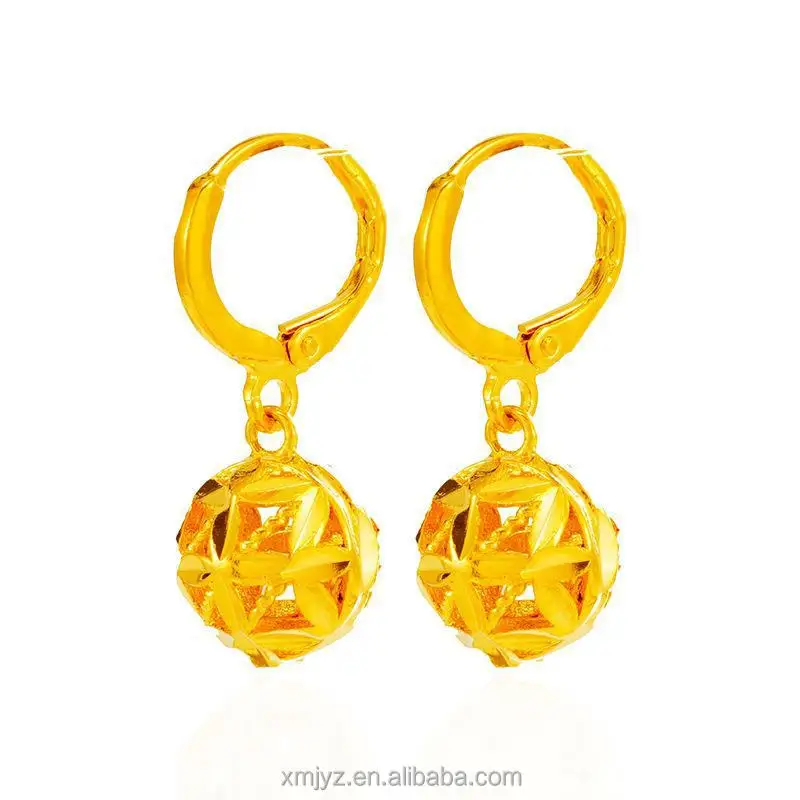 

Vietnam Sand Gold Retro Short Earrings Net Red With The Same 24K Gold Hollow Ball Earrings Women's Simple Earrings