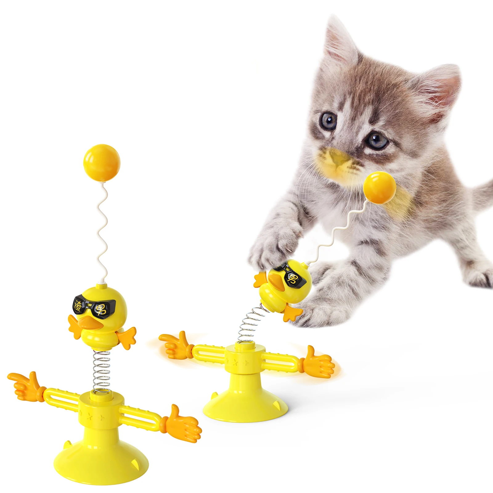 

Windmill Cat Toy Turntable Teasing Interactive Cat Toys for Indoor Cats with Suction Cup Scratching Tickle