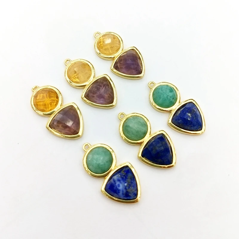 

Fashion Natural Healing Crystal Stone Pendant New Dainty Gold Plated Bezel Faceted Natural Gemstone Charm Pendants Necklace, Multi natural pendant