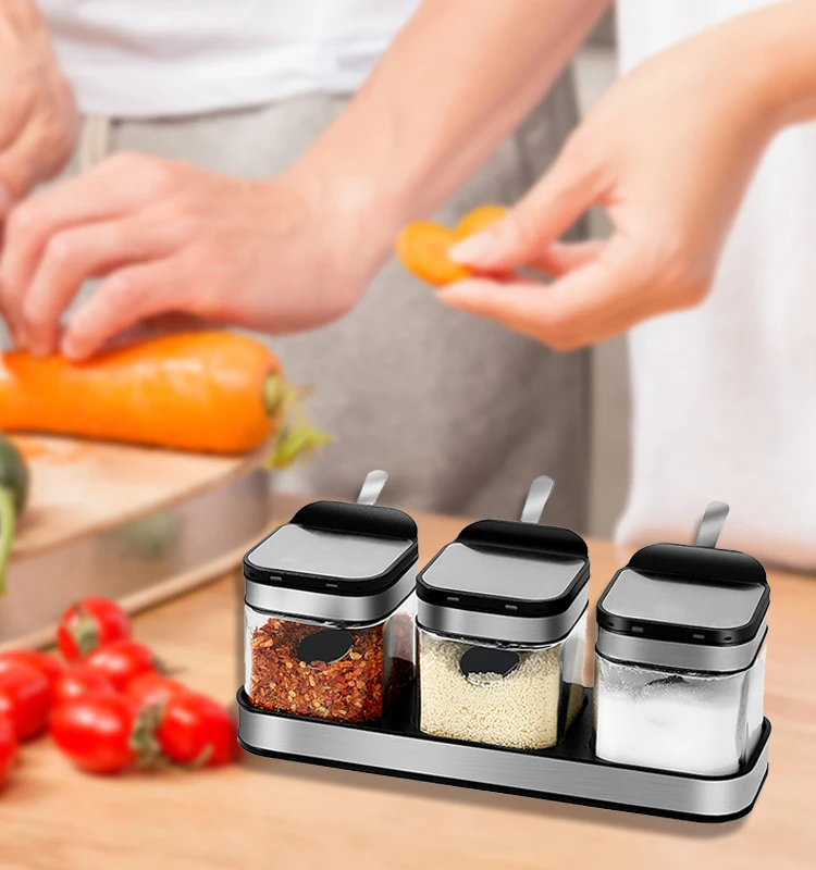 

New design easy to use kitchen accessories stainless steel kitchen gadget organizer spice storage seasoning container spice jar