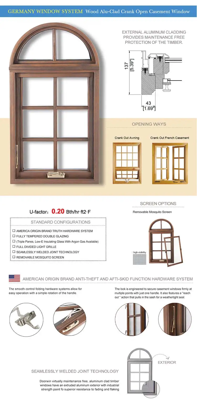 Doorwin 2020 Latest Design New Modern Energy Efficient Solid Wooden Push Out French Casement Windows With Safety Glass For Sale