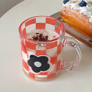 

wholesale ins style girl heart checkerboard glass breakfast juice cup, As piture