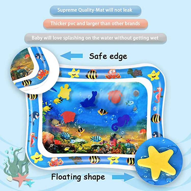 

Hot Sale Tummy Time Inflatable Baby Water Mat, Blue