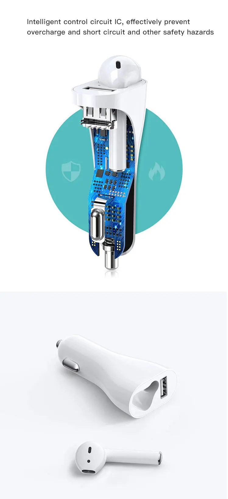 2 in 1 True TWS Car charger earphone blue tooth headset Wireless Single Side in ear Earbud usb car charger headset earphone - ANKUX.COM