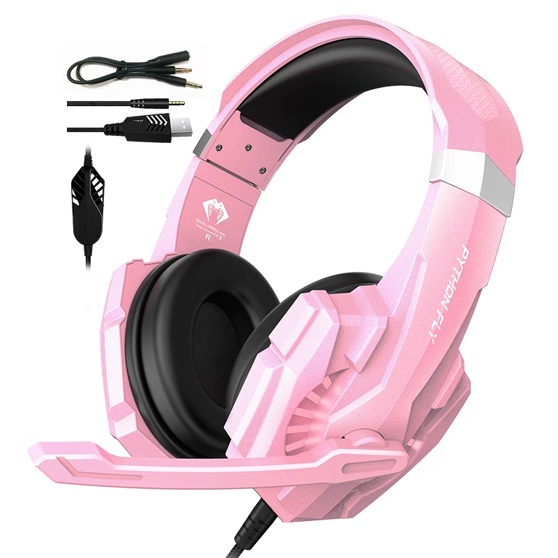 

Free Sample Headphones Price Gamer Black Audifonos And Microphone Pink Color Gaming LED Headset