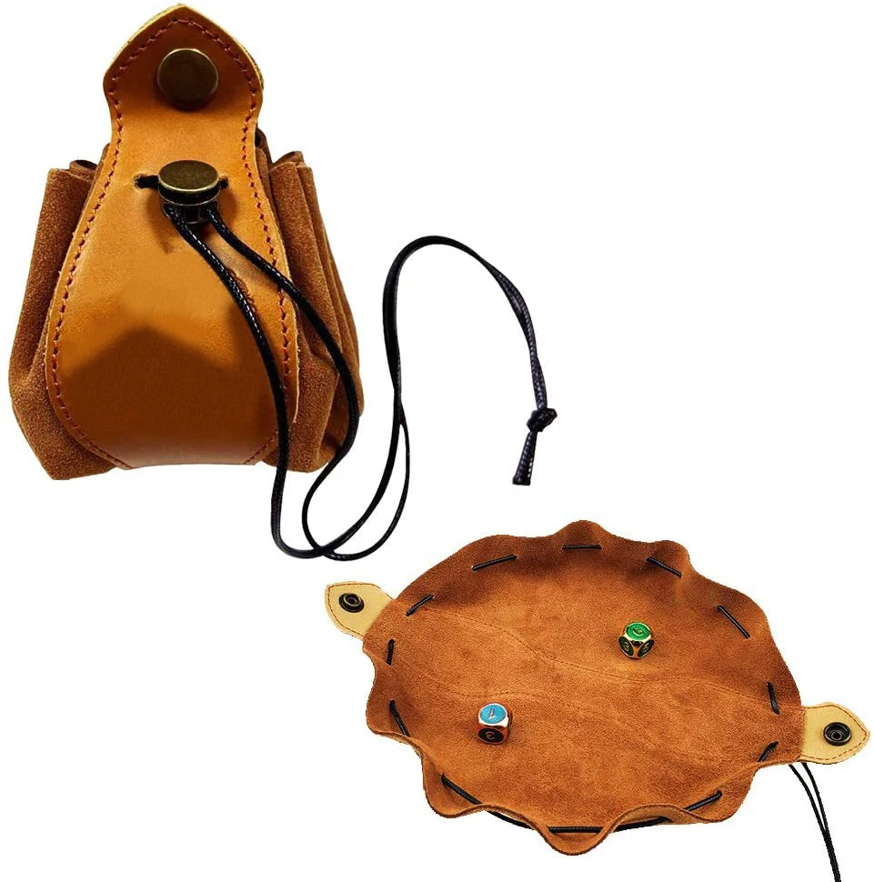 

Custom logo real leather dice pouch dice bag mat for DND game, Brown