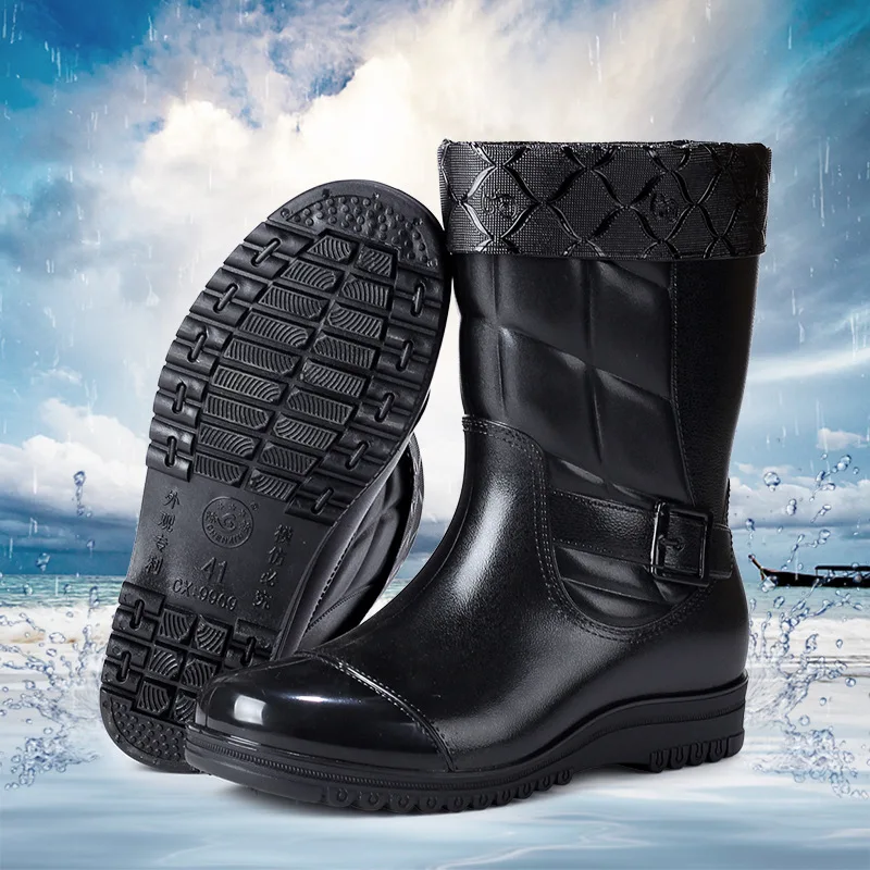 

Manufacturers steel toe black PVC boots winter half boots waterproof decorative hard-wearing rain boots for men, Black,brown,single shoe
