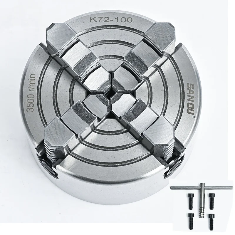 100mm lathe chuck SANOU 4 jaw independent chuck K72-100 manual metal chuck for mini lathe