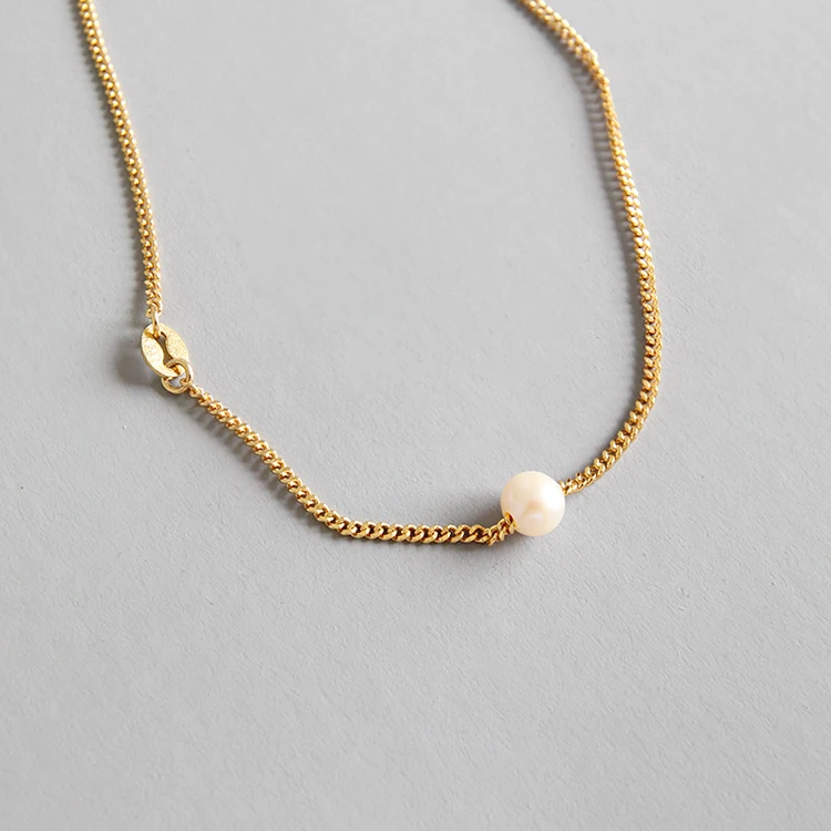 

fashion jewelry choker 925 sterling silver simple pearl chain necklace, Gold/white gold