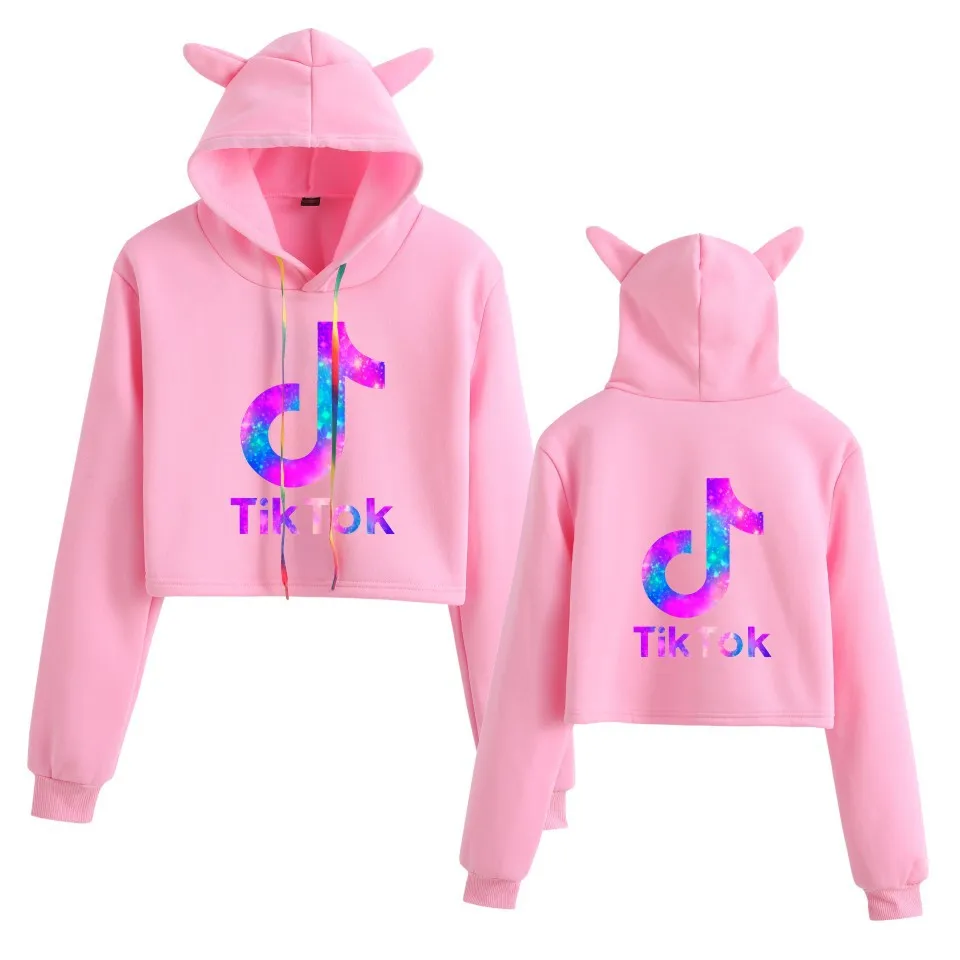 

Latest Style Winter High Quality OEM Wholesale Price Tiktok Printing Fashion Cat Ear Short Hoodies