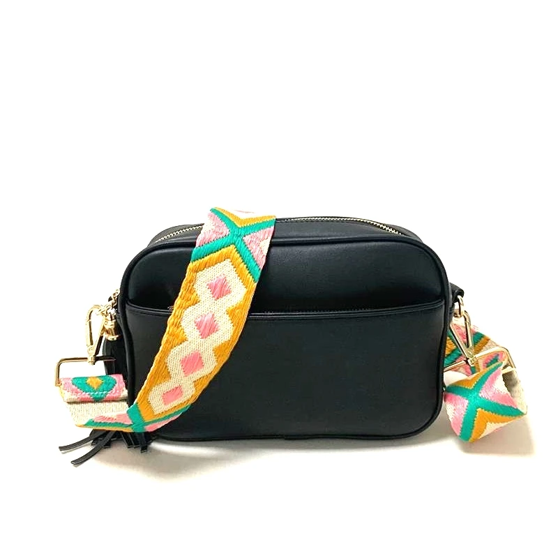 

2020 New Popular square crossbody shoulder handbag with guita strap, Black,red ,white and so on