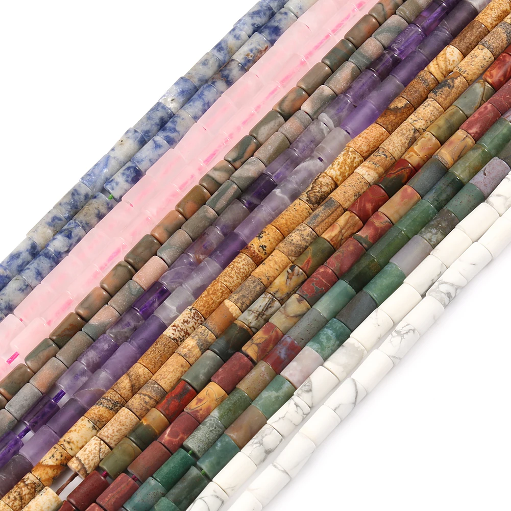 

Wholesale 5*8MM Smooth/Matte Cylindrical Natural Tube Stone Beads for Bracelet DIY
