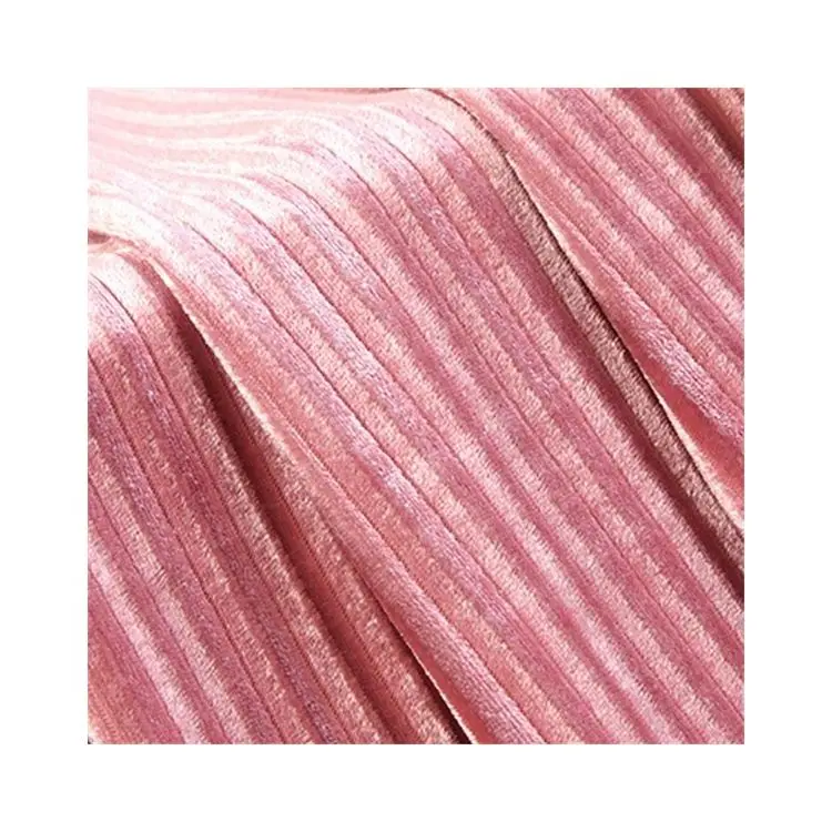 

100%Polyester Korean Velvet with Stripping Good Drape Effect Soft Touching Sportswear Dress Pajamas Fabric