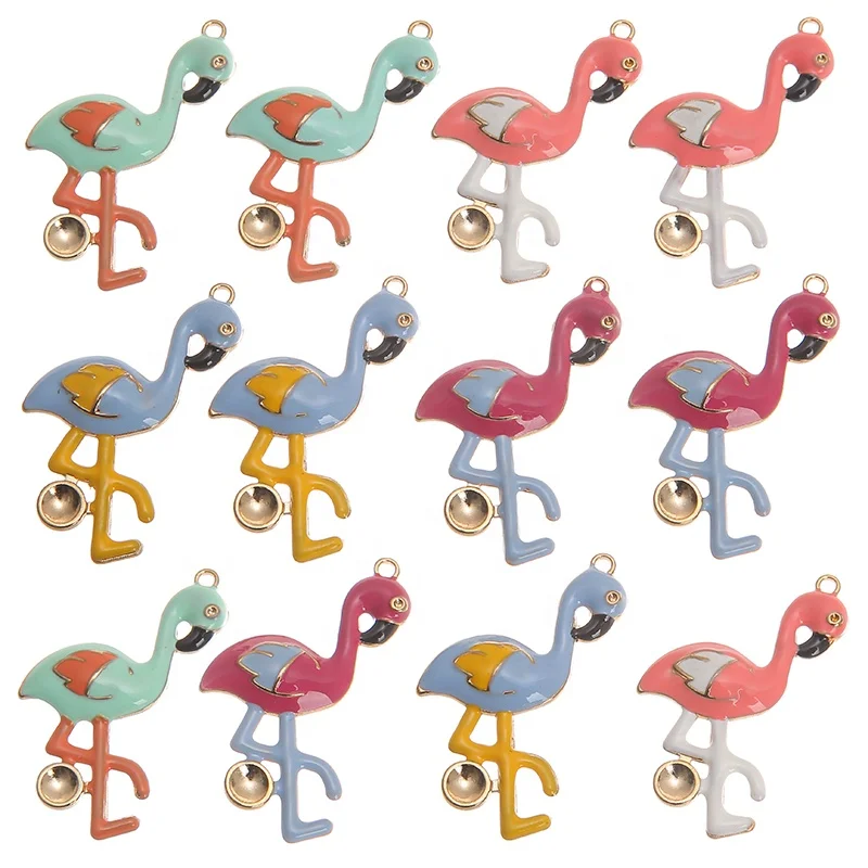 

Wholesale DIY Handmade cute alloy Flamingo pendant Earring Bracelets For Necklaces Jewelry Enamel charms, Picture show