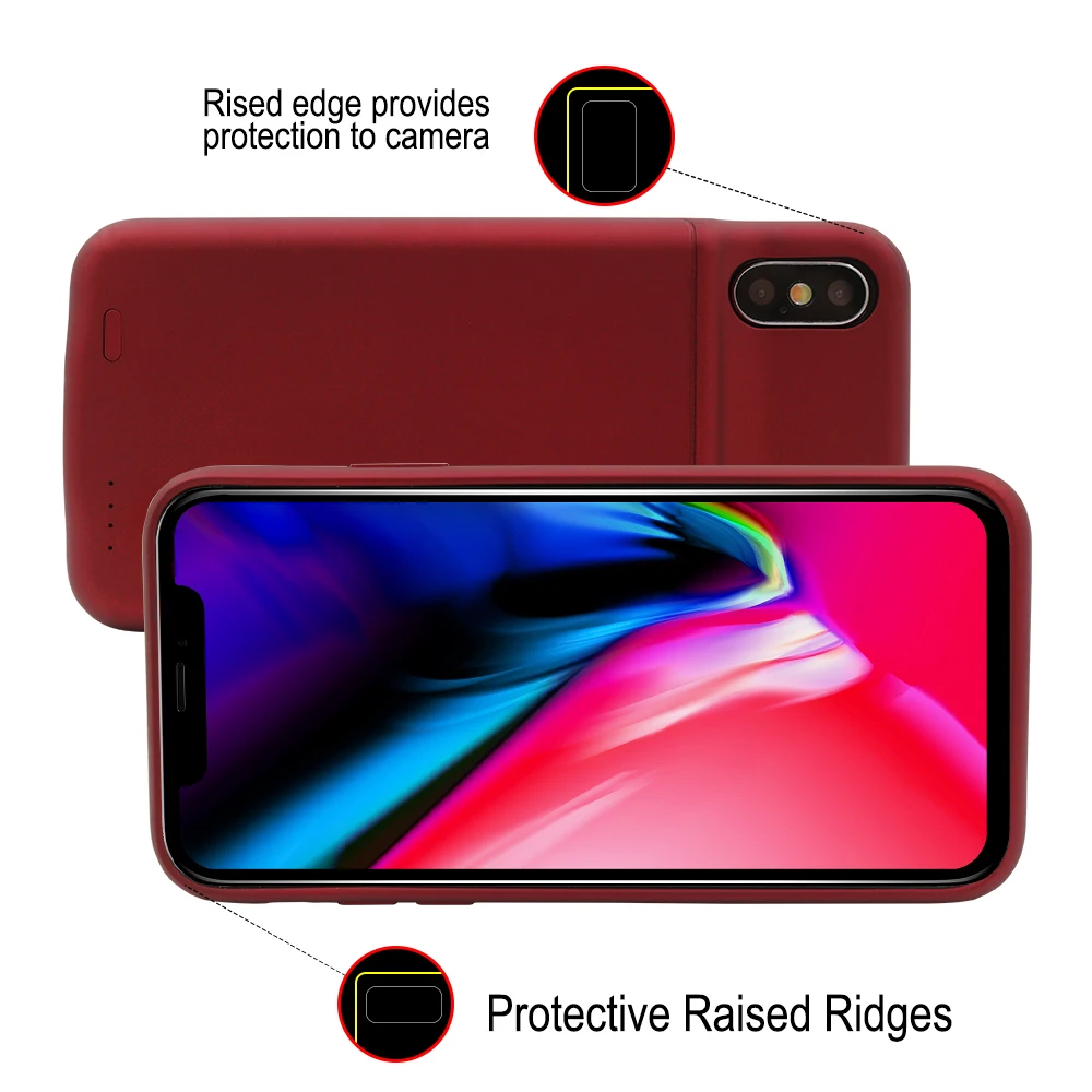 WELUV Hot Sale Battery Case For iPhone X Slim Fit + External Rechargeable Power Bank Charging Cover IPX3600-RED - ANKUX.COM