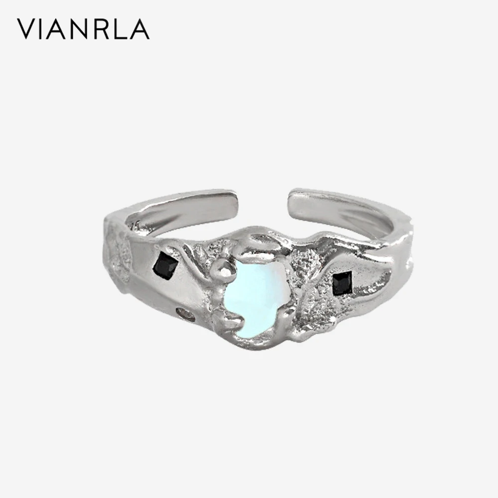 

VIANRLA 925 sterling silver dainty adjustable open ring synthetic moonstone ring