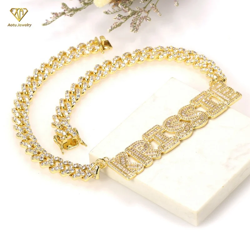 

Hip Hop Jewelry Custom Brand Name Personalized Letters Cuban Chain Men Necklace