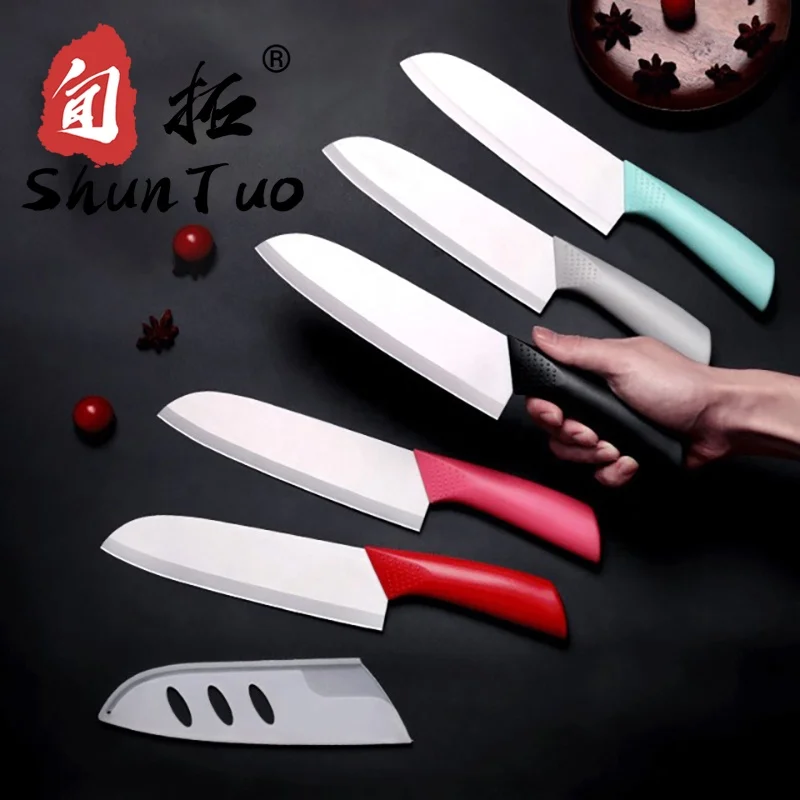 

SHUNTUO Factory In stock 7 inch custom color white red Non slip handle kitchen knives ceramic knives