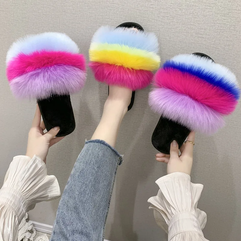 

2021 new fashion Rainbow fur drag summer scandals women colorful scandal