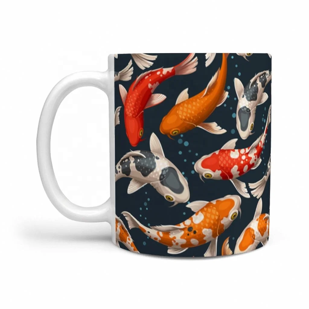 

2021 New Customizable Personalized Unique Design Koi Fish Auspicious Mug Style Ceramic Mugs