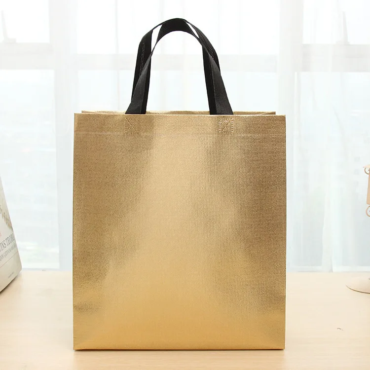 

Cheap Wholesale Custom Printing Laminated Gold Metallic Non Woven Reusable Shopping Tote Bag