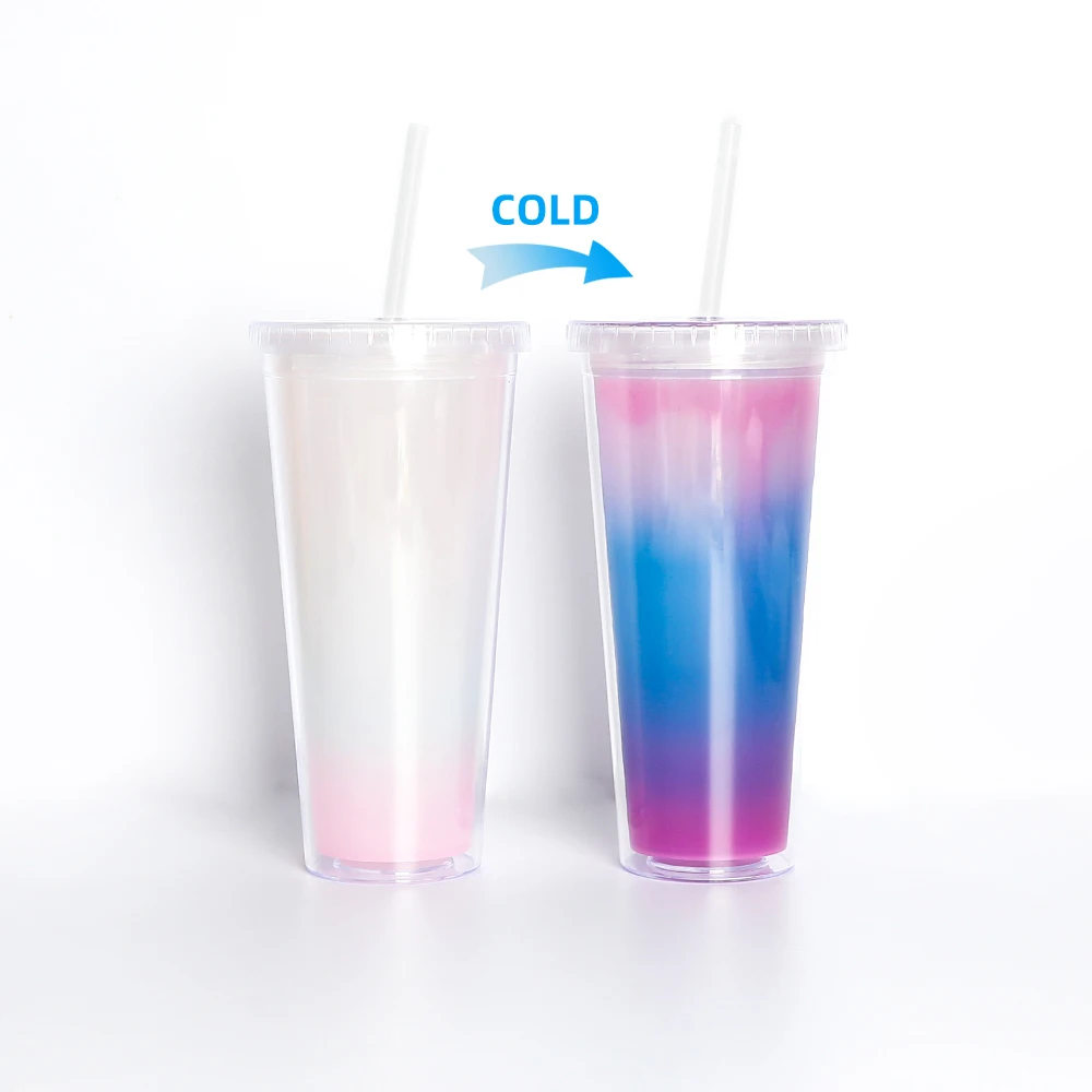 

Magic Custom Logo Cold Double Wall Reusable Plastic Color Changing Cup With Lid And Straw