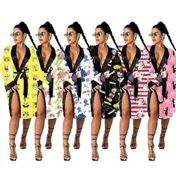 2021 New Silk Cartoon Night Gown Robe Pajama Sexy 