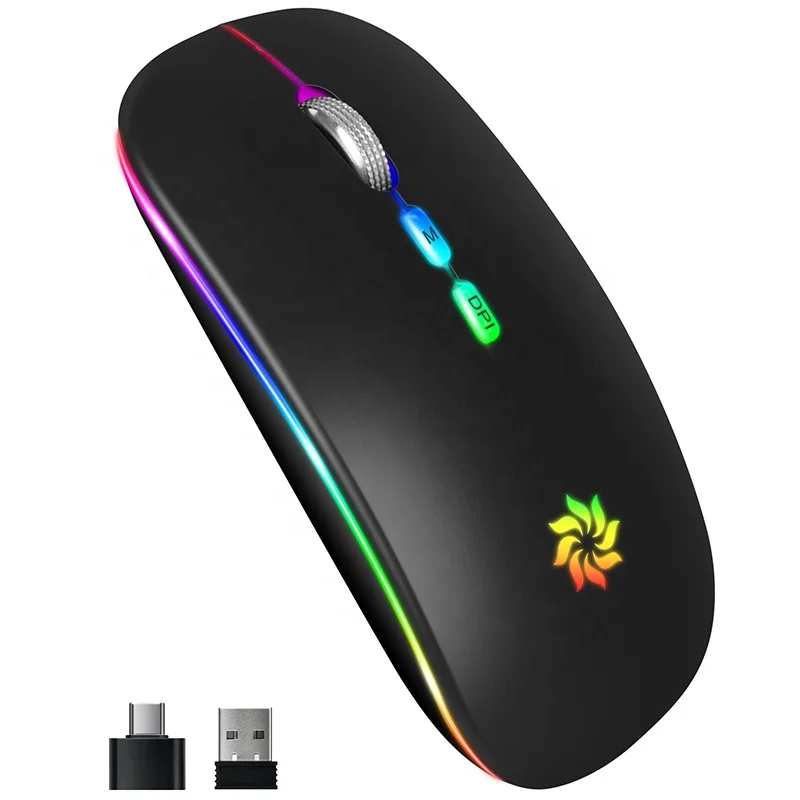 

Black BT Wireless Mouse 2.4G Mini Office&Home Rechargeable Slim 1600DPI Optical Wireless Mouse, Multi-colors