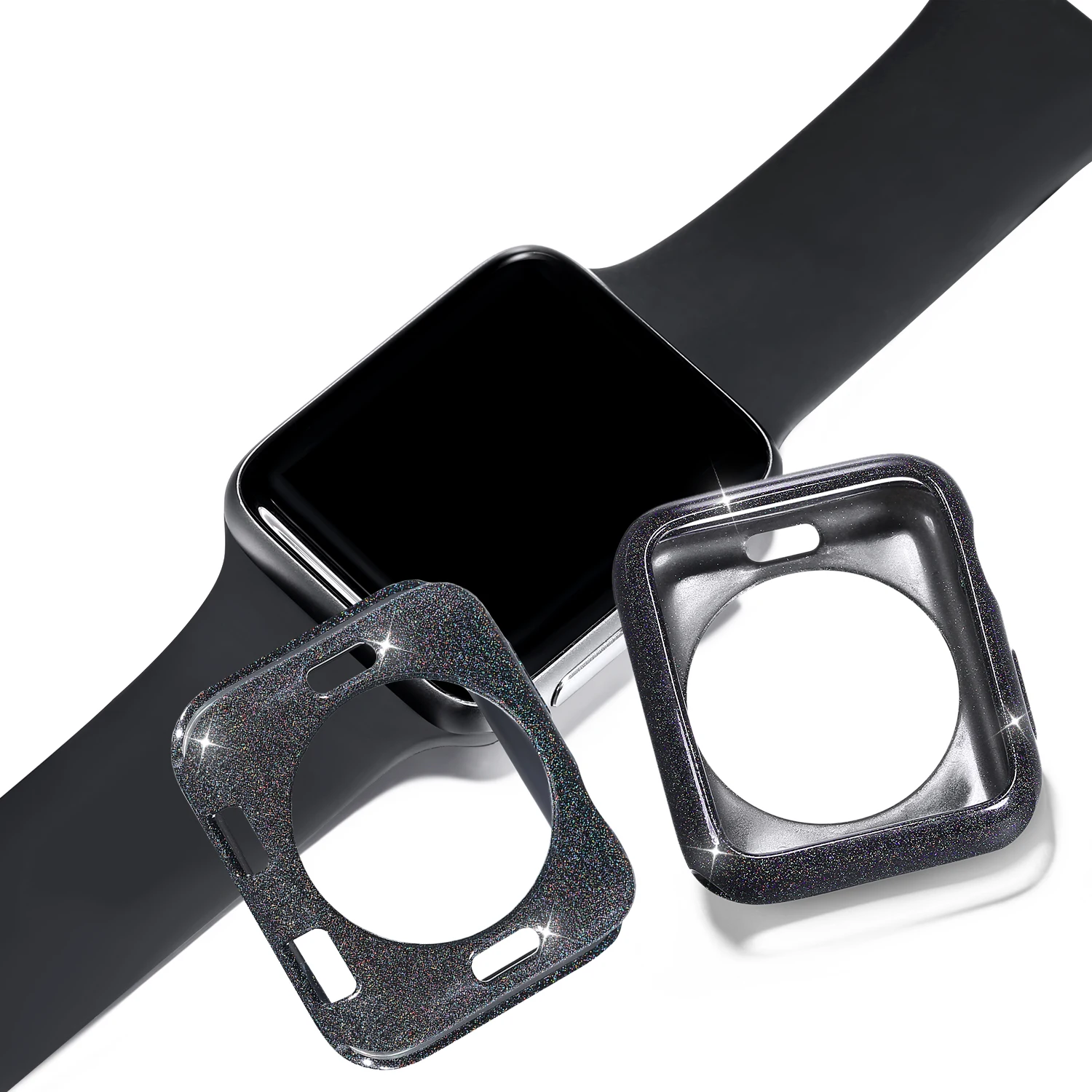 

BOORUI bling flash powder full protective cover for apple watch case, Blak, white, pink, discoloration