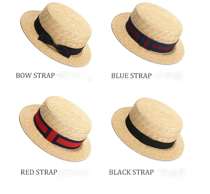Wholesale Wide Brim Visor Hat Natural Wheat Straw Flat Top Boater Hat
