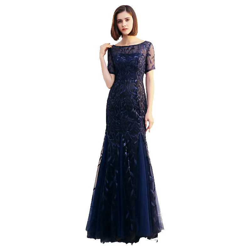 

New European And American Sequins And Mesh Fishtail Slim Evening Dress Off Shoulder Evening Dresses, Shown