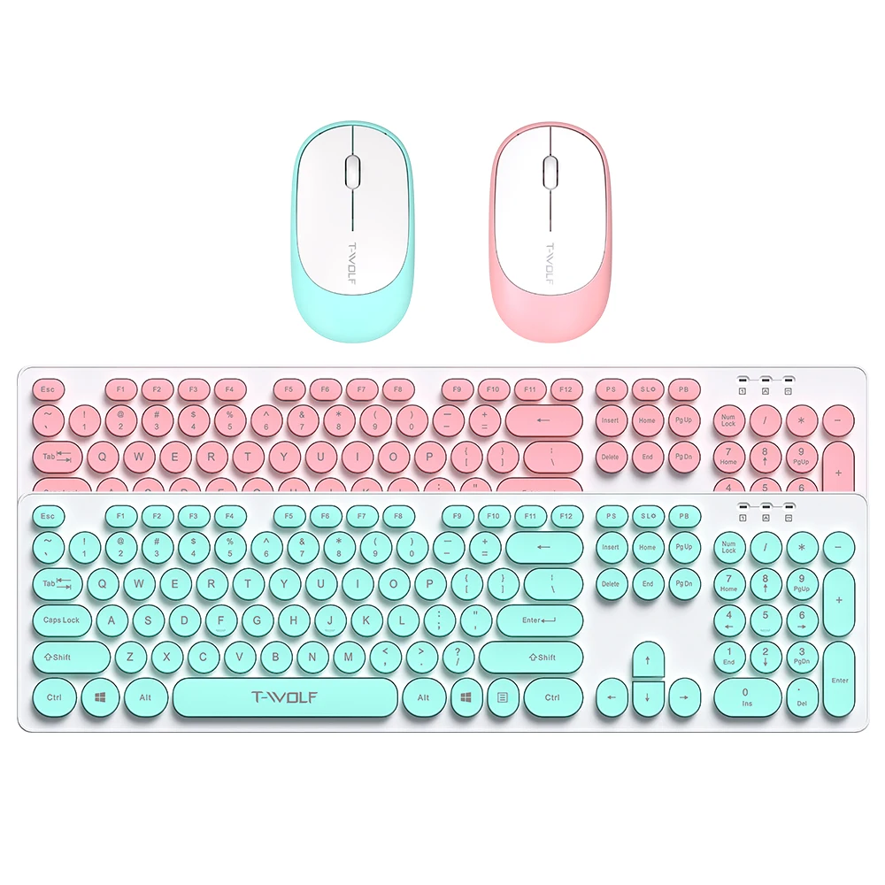 

TF770 wireless aesthetic keyboard colorful cute 7 colors keyboard keys custom logo mouse combo, Blue,pink